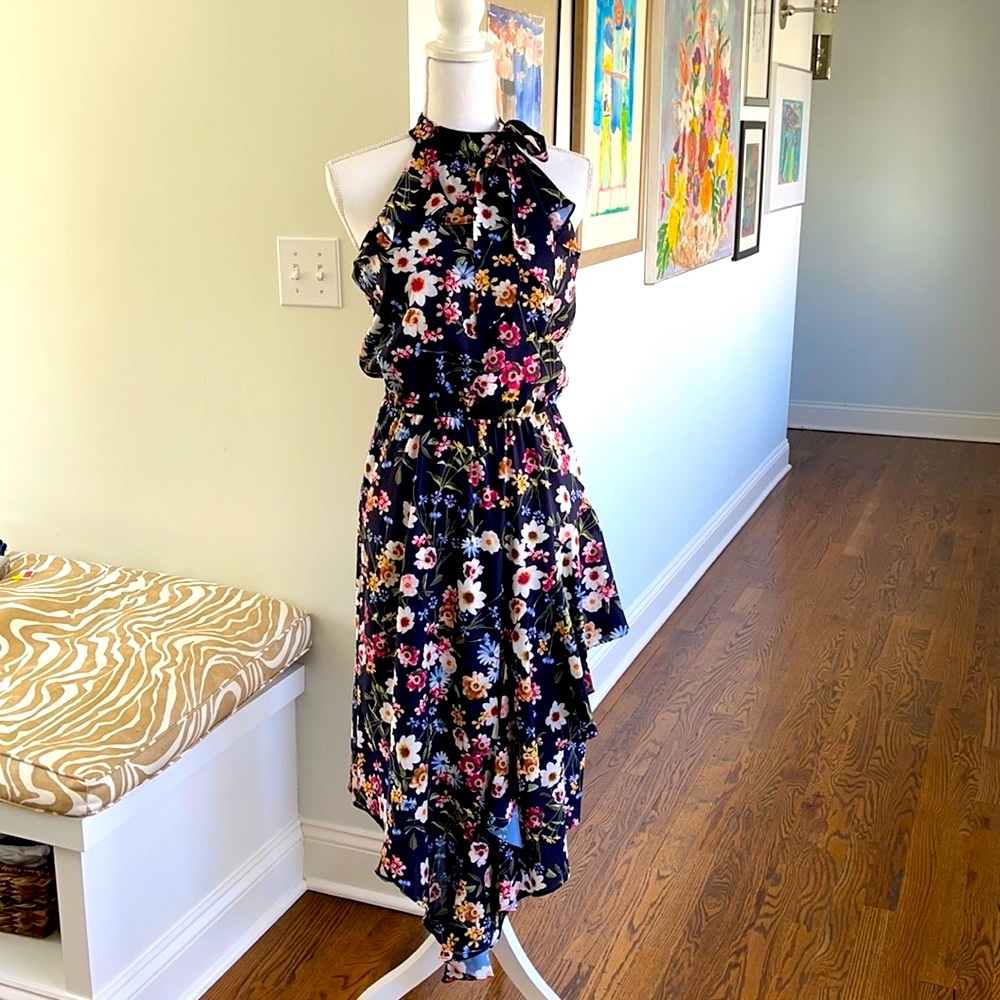 Parker Black Floral Halter Midi with Multicolor Blooms